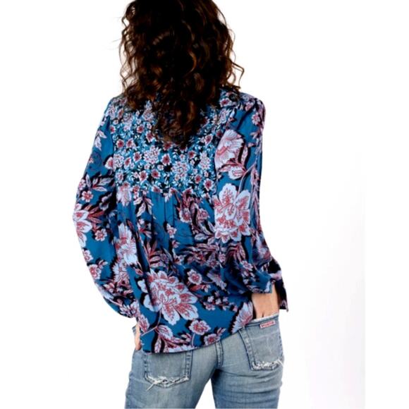 BAND OF THE FREE BOG JOSIE SAPPHIRE MIXED PRINT LONG SLEEVE TOP‎ V-NECK M - Picture 2 of 8